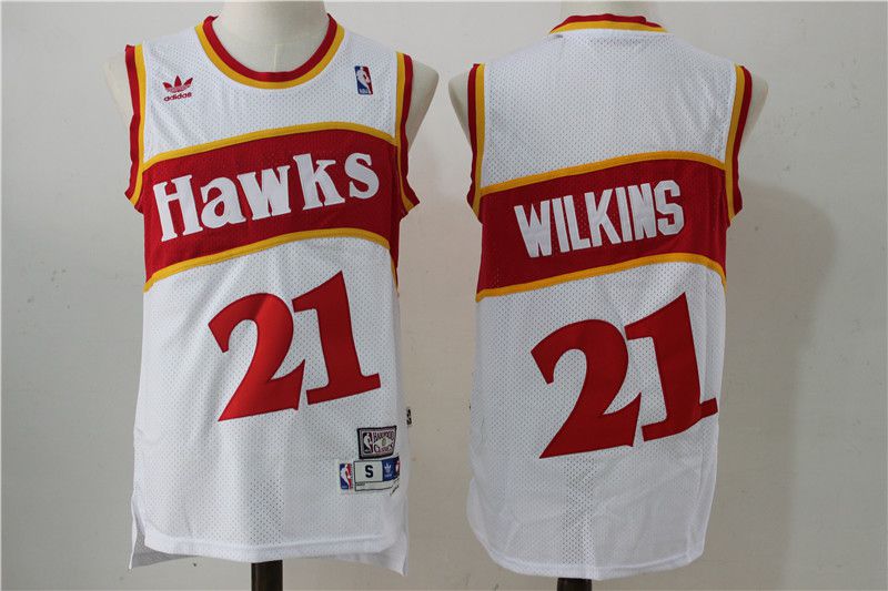 Men Atlanta Hawks #21 Wilkins White Stitched Throwback NBA Jersey